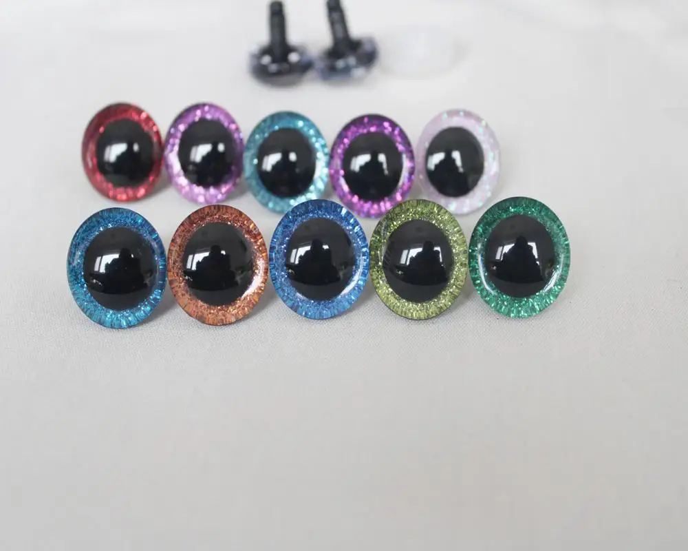 3D Glitter Plastic Safety Toy Eyes 9-35mm 10pcs