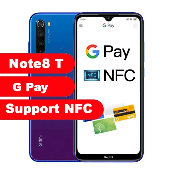 Xiaomi Redmi Note 8T с глобальной версией, 4 Гб, 128 ГБ, NFC, восьмиядерный смартфон Snapdragon 665, 6,3 дюйма, 48 МП, четыре тыловая камера, 18 Вт - Цвет: Blue