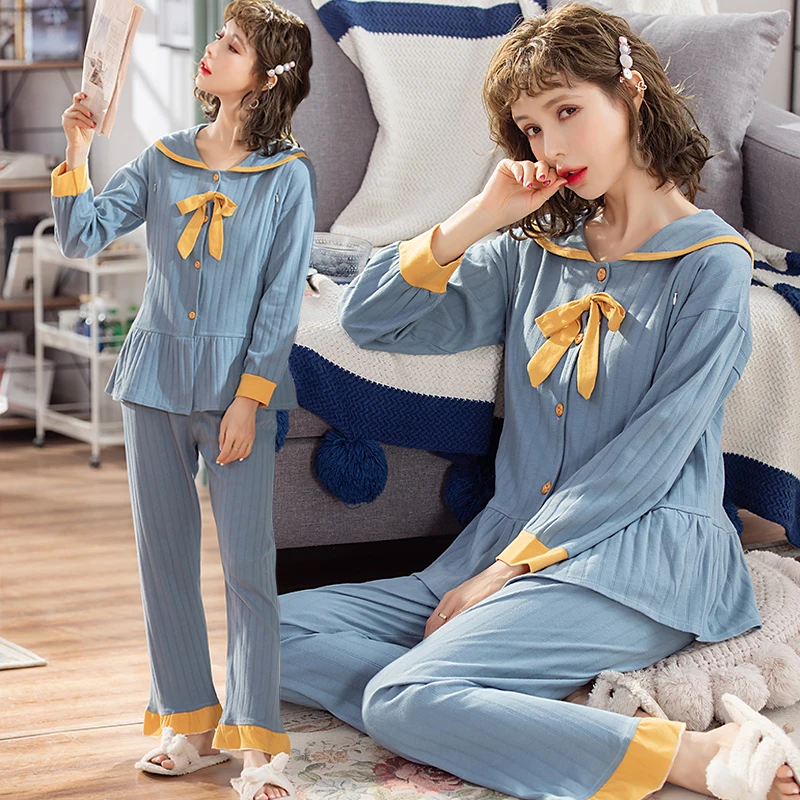 

100% Cotton Maternity Nursing Sleepwear Sets Spring Korean Fashion Feeding Lounge for Pregnant Women Pregnancy Pajamas Homewear