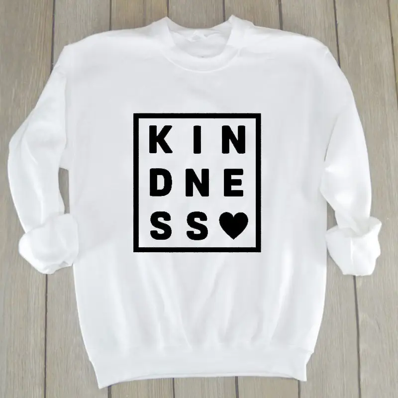Kindness Heart толстовка с рисунком Женская Повседневная Уличная одежда с длинным рукавом модные толстовки Harajuku топы пуловеры женские Прямая поставка - Цвет: Белый