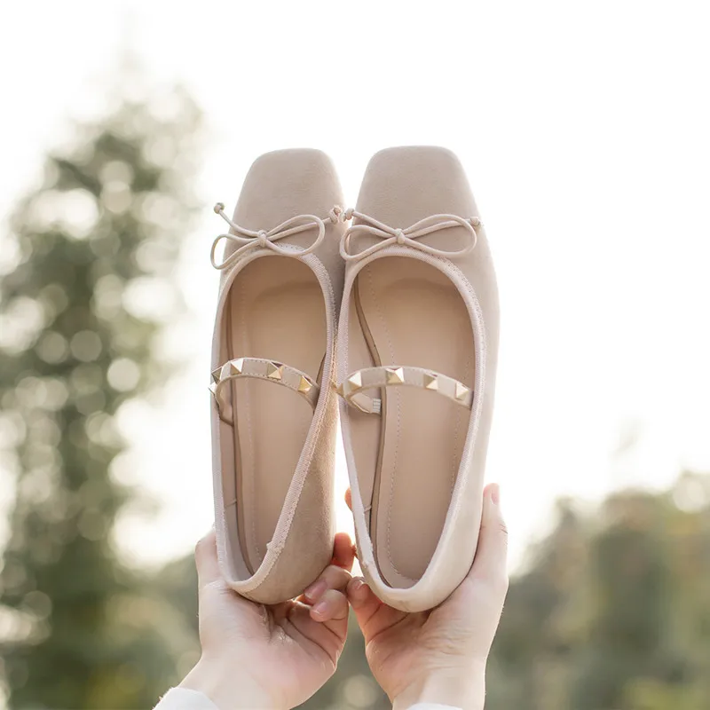 

2019 Spring New Style Sheepskin Casual Shoes Women's Small Leather Shoes Square Head Low-Cut Low Heel Leather Shoes Ballerina Sh