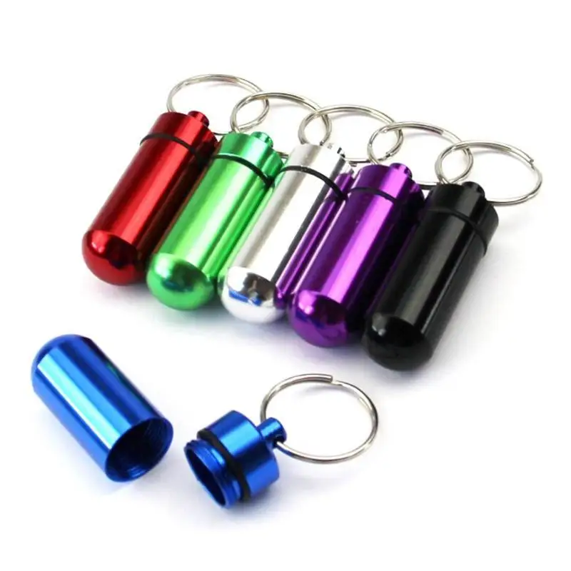 

New High Quality Portable WaterProof Mini Blue Aluminum Keychain Tablet Storage Box Bottle Case Holder