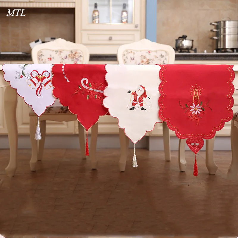 

MTL Christmas Table Runner European Embroidered Hollow Santa Table Runners for Christmas CHANT NOEL XMAS Festival Decoration