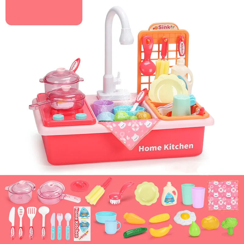 

Kids Plastic Simulation Sink Toys with Electric Water Wash Basin Kit