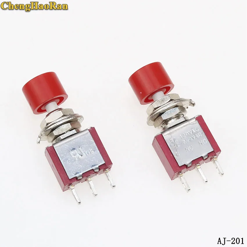 1pcs ChengHaoRan 6MM button jog toggle switch with small red riding cap round self-reset 5A 120C/AC 2A 250V/AC