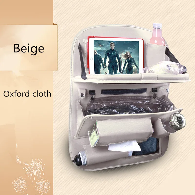 Автомобильная сумка для хранения на спинку сиденья - Название цвета: Beige oxford cloth