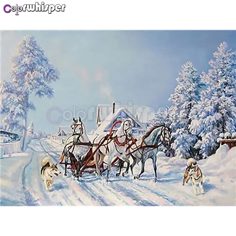 Алмазная картина 5D полная квадратная/круглая дрель олень лошадь дом дерево снег сцена Daimond вышивка крестом Pic Z904 - Цвет: 2