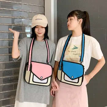 

Women 2D Shoulder School Bag 3D Drawing Cartoon Paper Comic Crossbody Handbag LX9F