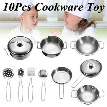 

10Pcs Stainless Steel Kids House Kitchen Cooking Cookware Children Pretend Toy Fun Playset Safe Reliable Exquisite Workmanship