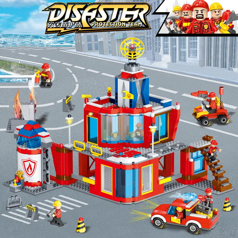 

Assembled Assembly Building Blocks Toy City Firefighting Administration 119 Fire Truck Scene Firefighting Team Members 638002