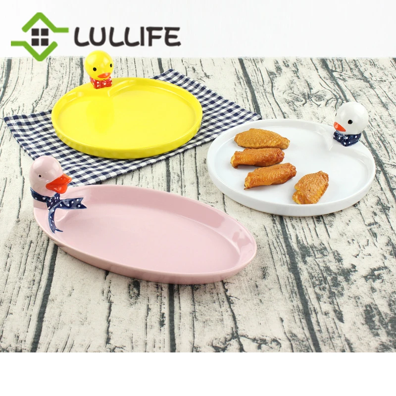 

Cute Cartoon Duck Dinner Plates Fruit Vegetable Ceramic Plate Bread Snacks Dessert Cake Dishes and Plates Tableware Flatware