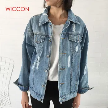 

Women Denim Jacket Basic Coat Autumn Denim Jacket For Women Jeans Jacket Women Denim Coat Loose Fit Casual Style Hole Vintage
