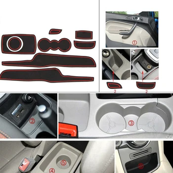 

8pcs/set Cup Storage Washable Gate Slot Car Interior Mat Box Stickers Anti Dust Door Non-Slip Practical Rubber For Ford Fiesta