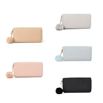 

1Pc Women Leather Pompom Clutch Long Wallet Card Holder Phone Pouch Purse Handbag Hot