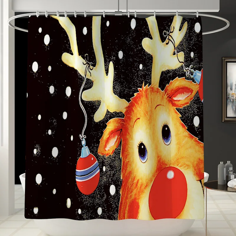 Merry Christmas занавеска для душа год ванная комната костюм Санта Клаус Олень; Снежинка крышка туалета Коврик Нескользящие ковры комплект - Цвет: F Shower Curtain