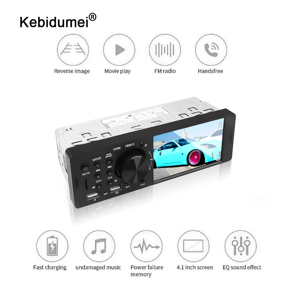 Автомагнитола kebidumei 4 1 дюйма 12 В Bluetooth 1Din сенсорный экран стерео FM Aux-IN Din