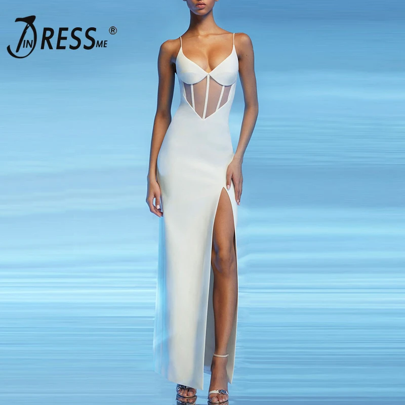 INDRESSME, новинка, модные женские вечерние платья без рукавов, сексуальное платье с v-образным вырезом на бретельках, открытое Бандажное платье Mixi