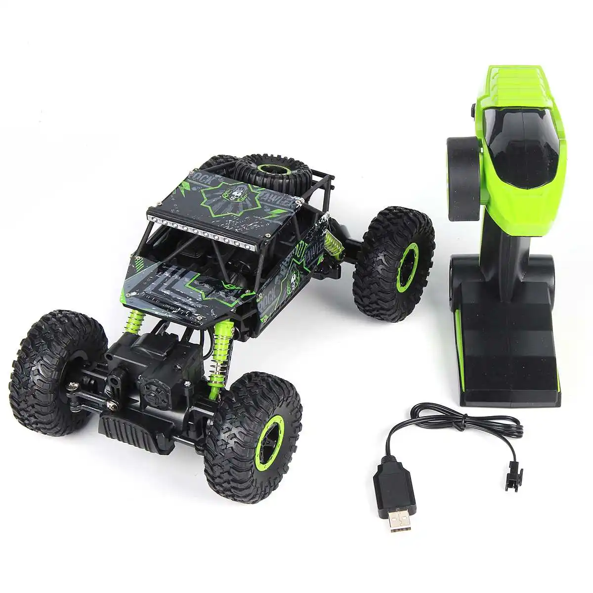 Green With USB 1/18 2,4 ГГц 4WD Радио пульт дистанционного управления внедорожный автомобиль RC Авто Сумасшедший Монстр-ТраК - Цвет: Green With USB