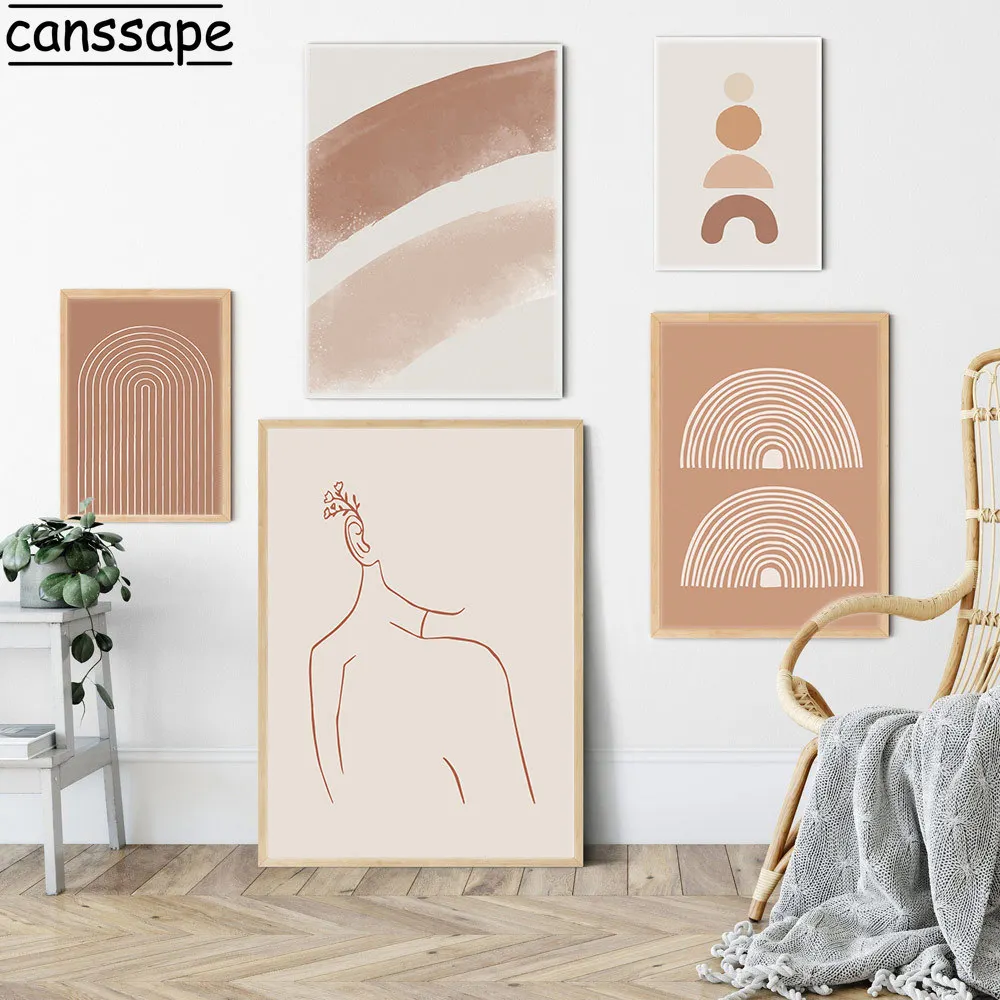 Abstract Canvas Painting Line Girl Back Posters Rainbow Print Boho Wall Prints Modern Art Picture Living Room Decoration | Дом и сад