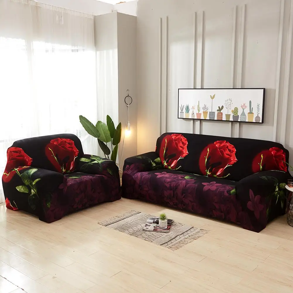 Хоббилан 3D Красная Роза Печать Эластичный чехол для дивана/наволочка для гостиной - Цвет: Черный
