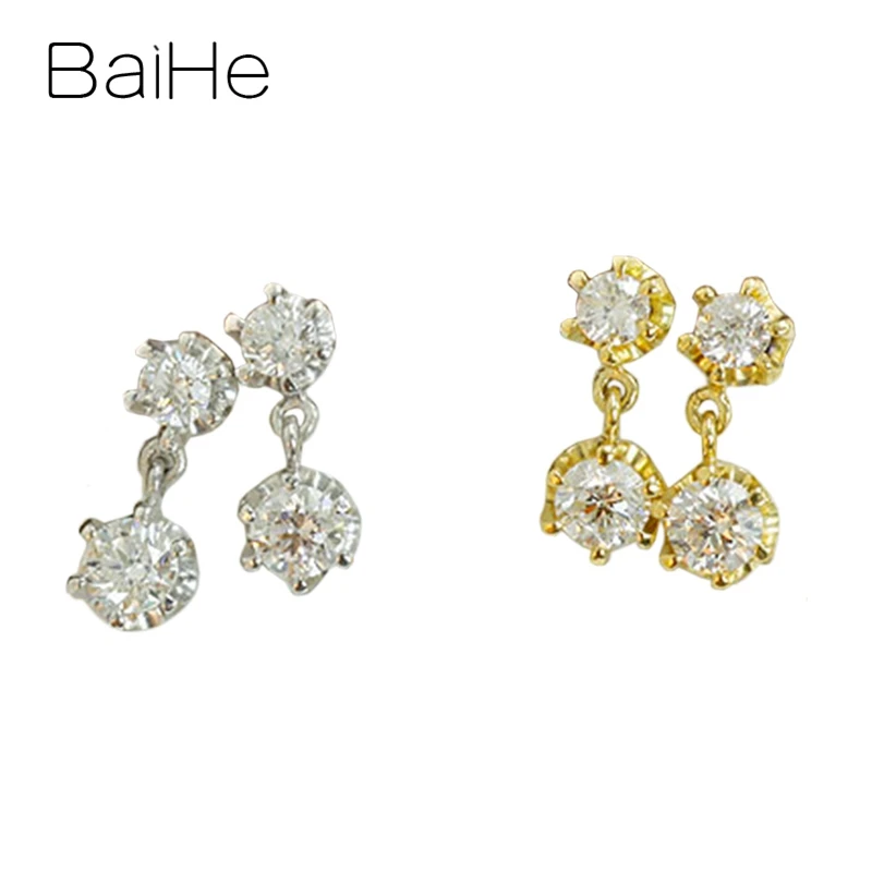 BAIHE Solid 14K белое золото 0.24ct H/SI круглая огранка натуральные бриллианты Свадебные модные ювелирные изделия серьги-гвоздики