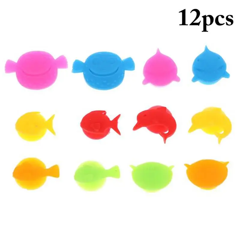 12pcs/set Creative Wine Glass Charm Silicone Marine Animal Suction Cup Drink Glass Charm Bar Accessories For Party Random Color