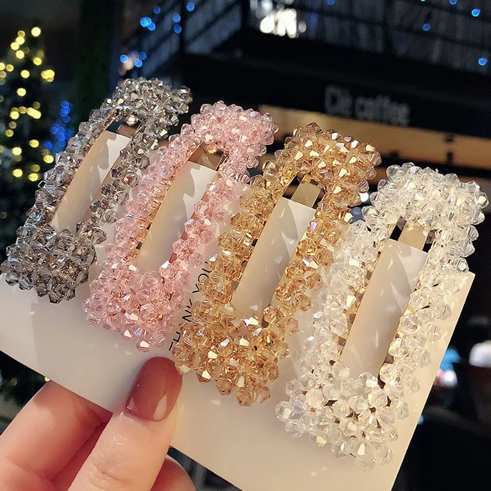

2019 Crystal Hair Clip Sweet Glitter Water Drop Hollow Barrettes Rectangle Handmade Hairpin for Pretty Girls Fashion Headwear