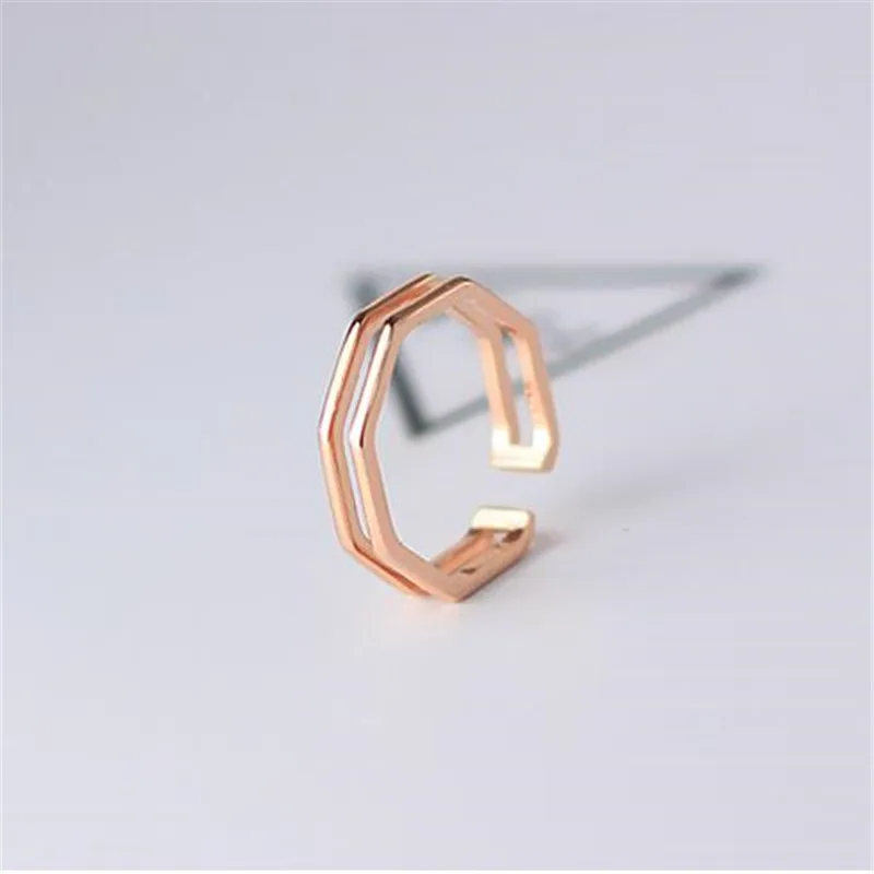 Rose Gold Простое 925 пробы Серебряное изысканное геометрическое открытое двойное кольцо модное ювелирное изделие SR25 - Цвет основного камня: Rose Gold