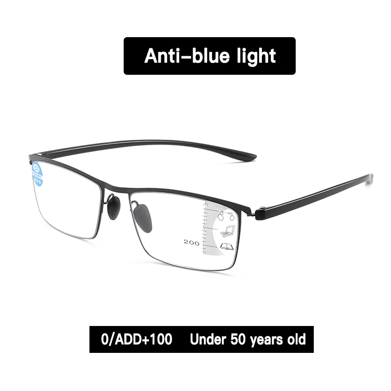 Очки для чтения при дальнозоркости, анти-синий светильник, мужские прогрессивные очки для дальнозоркости с мультифокусом, защитные очки для глаз от синего луча - Цвет оправы: 0 ADD 100