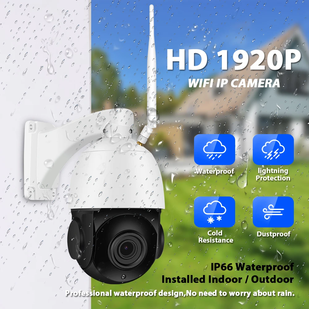 Zoohi Super HD PTZ Wireless Camera Outdoor IP Camera Two Way Audio 1920p Rotatable Dome Survellance