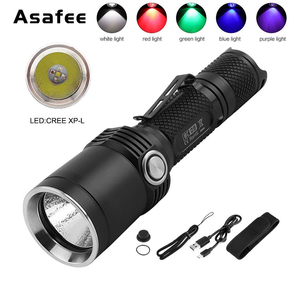 BC09 UV light Tactical Flashlight Ultra Bright USB Rechargeable Waterproof Scout light Torch Asafee BC09  White Red Green Blue