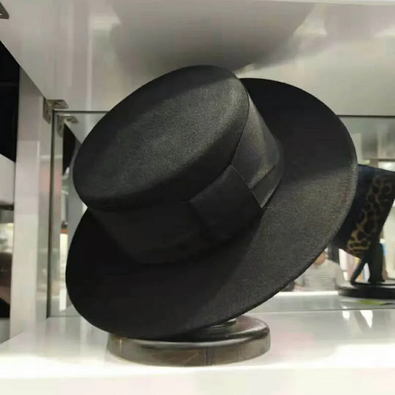 QDKPOTC новое качество Fedoras белый черный осень зима шляпы с плоским верхом для женщин мужчин Шерсть Войлок аксессуар для шляп Кепка