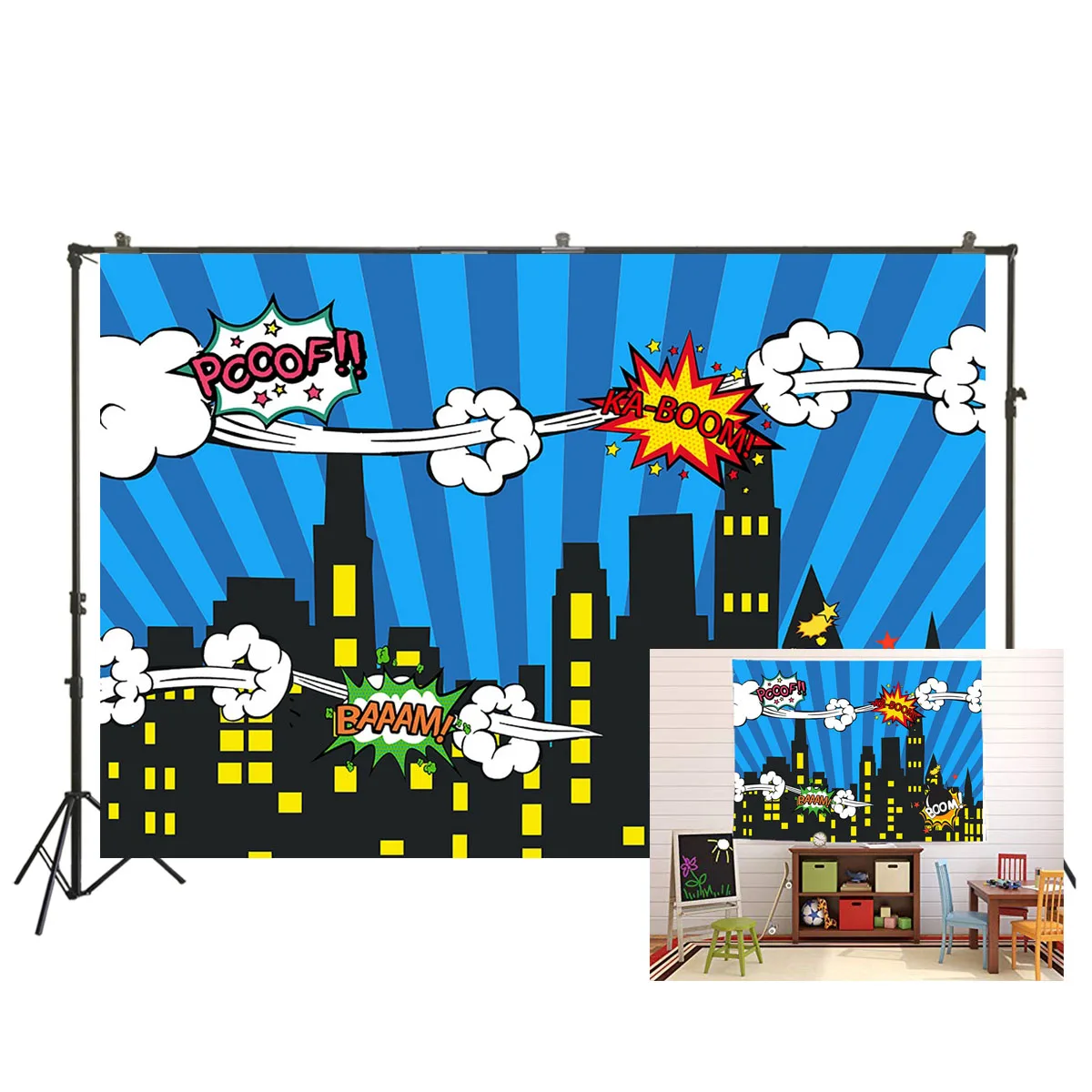 Super hero фон Baby Shower Hero город для фотосъемки на день рождения Вечерние Декорации