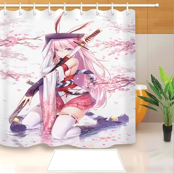 

High Quality Anime Yae Sakura 3D Printed Shower Curtains Bath Products Bathroom Decor with Hooks Waterproof 02