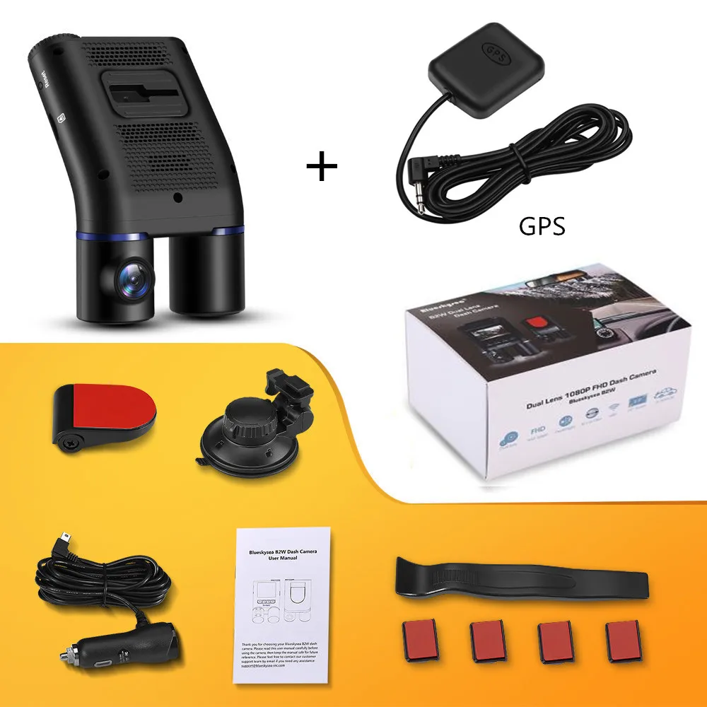 Add GPS Blueskysea мини видеорегистраторы для автомобиля с двумя объективами видеорегистратор HD 1080P поддержка 400GB max B2W DVR gps WiFi камера Dashcam для Uber Lyft такси автобус - Название цвета: Add GPS
