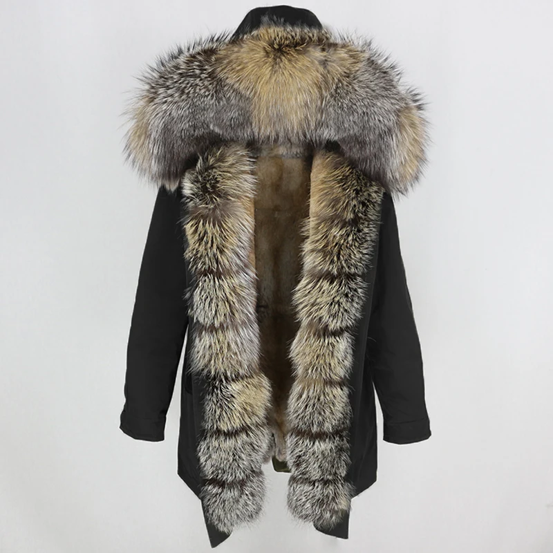 black new color Женское пальто с натуральным мехом OFTBUY, чёрная куртка с воротником из натурального лисьего меха, водонепроницаемая длинная парка, теплая уличная верхняя одежда со съемным мехом для зимы - Цвет: black new color