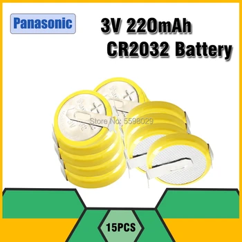

15pcs 3v Panasonic cr2032 button battery coin cell with 2 mounting pins/tabs single use 2 Soldering Pins Motherboard Calculator