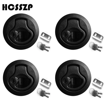 

4 Pcs 2 inch Black Plastic Locking Lift Handle Latch with Lock Keys can locking Flush Pull Latches Deck Hatch Free Shipping