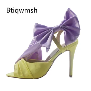 

2019 Luxury Satin Sandals Women Peep Toe Butterfly Knot Ankle Strap Slingback High Heel Shoes Woman Sexy Wedding Shoes