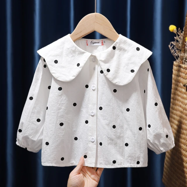 Girls Blouses Cotton Shirts Jacquard Kids Flare Sleeve Tops Ruffles Collar Spring Autumn Clothes Baby Girls Blouse Tee Camisa 4