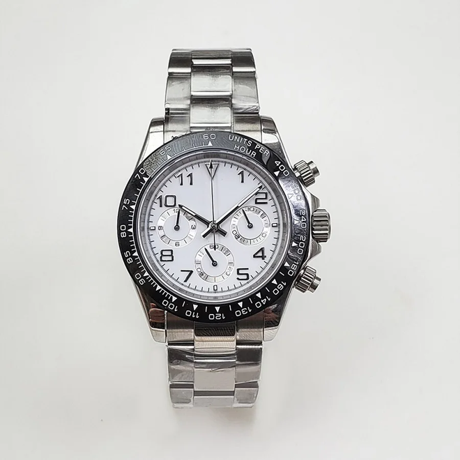 

Free shipping 39MM quartz chronograph VK63 movement sapphire ceramic bezel luminous pointer steel bracelet