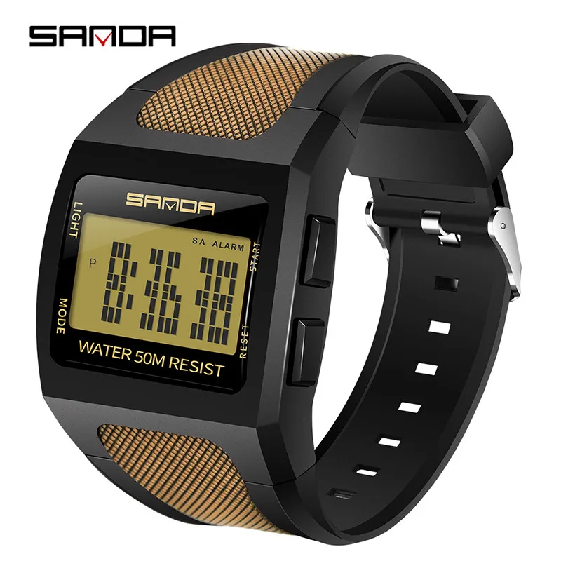 black gold Лучшие продажи бренда SANDA 222 спортивные часы мужские цифровые часы многофункциональные водонепроницаемые солнечные часы - Цвет: black gold