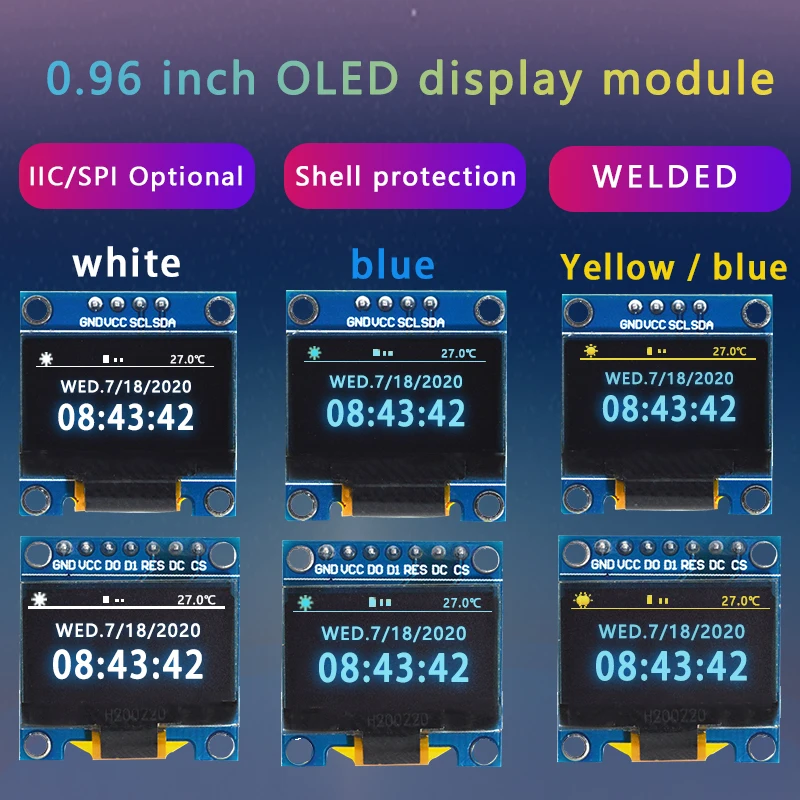 0 96 дюйма модуль OLED-дисплеем последовательным IIC 4/7 контактов 12864x64 I2C SSD1315 Φ GND VDD SCK