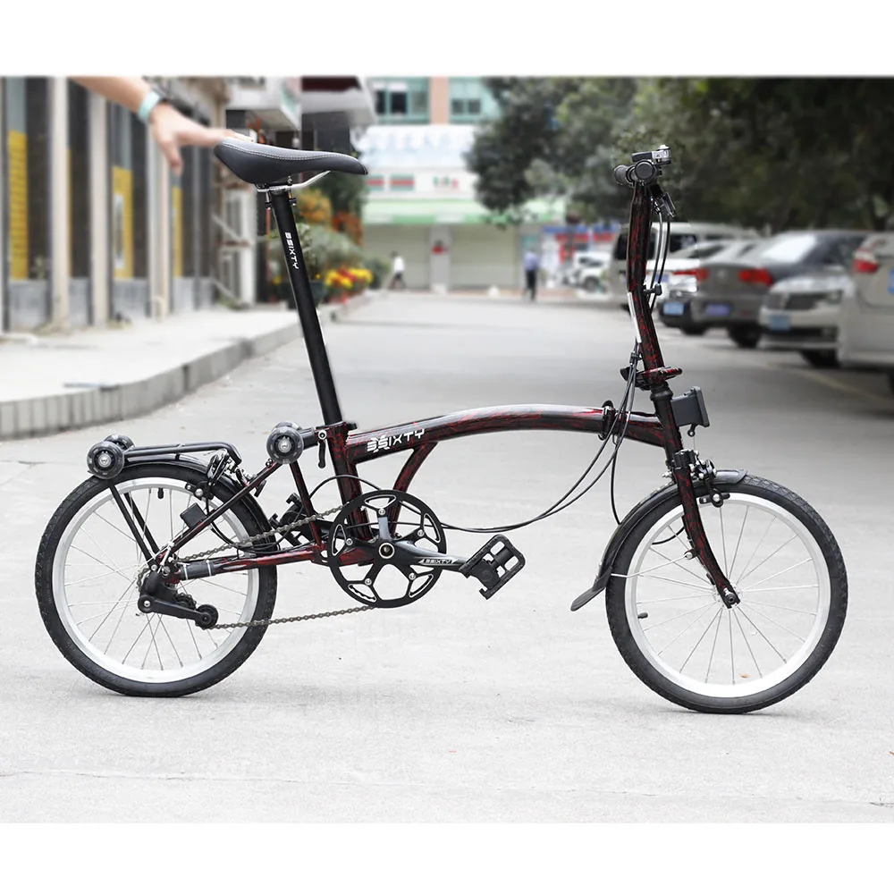 3SIXTY хромированный стальной складной велосипед 1" 349 городской коммутируемый велосипед с суппортом, задний тормоз, внутренний складной велосипед с 3 скоростями - Цвет: S bar red