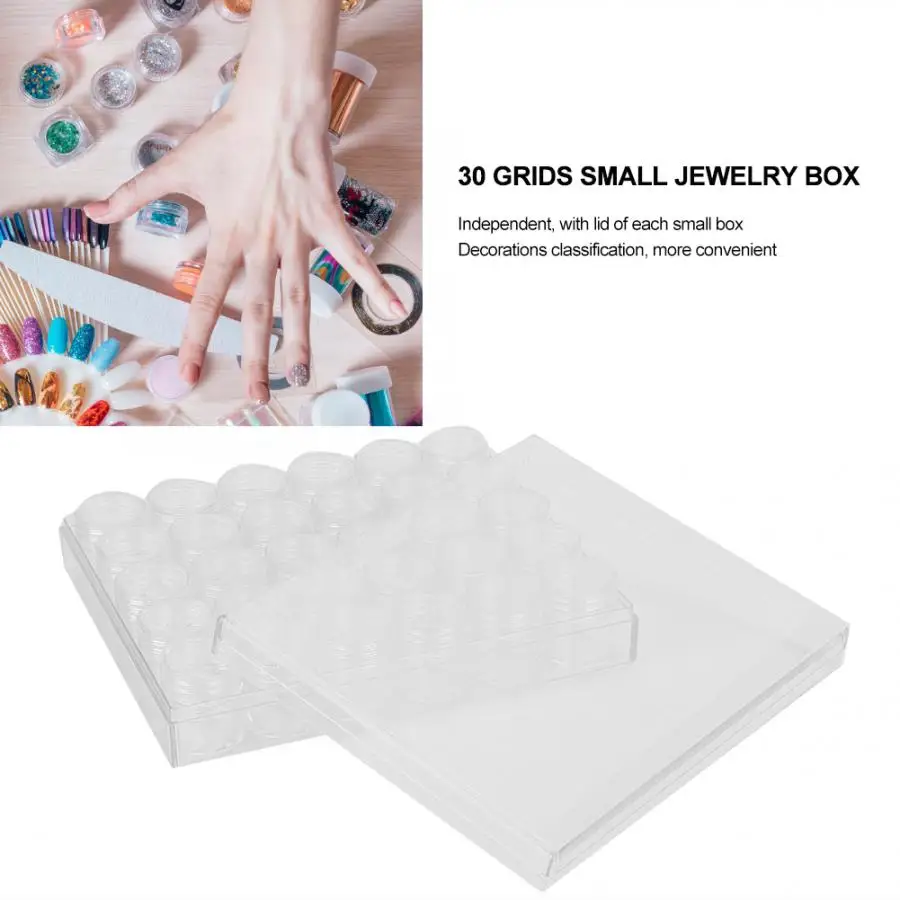 Nail Art 30 Slots Empty Nail Decoration Storage Box Rhinestones Powder Manicure Decor Organizer Rhinestones
