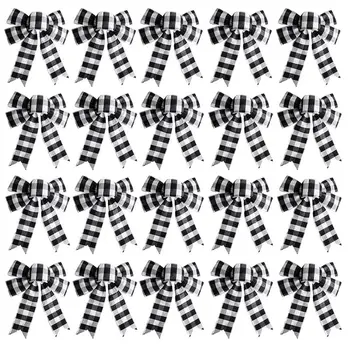 

Plaid Bows Buffalo Check Bows Holiday Decorative Bows for Xmas Tree Home Decor, 9.9 x 6.3 Inch (Black-White)--20Pcs