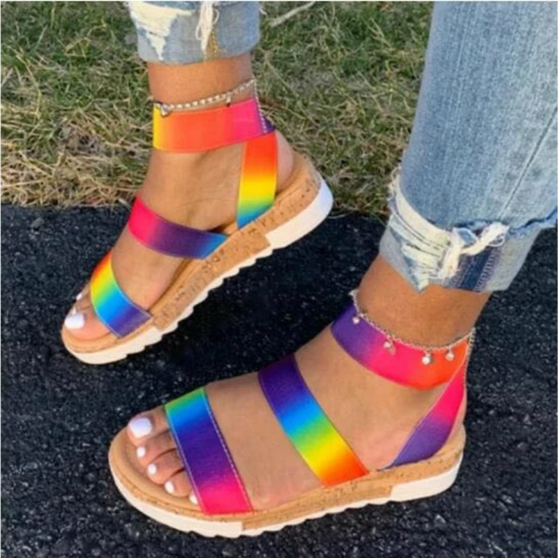 rainbow color sandals womens