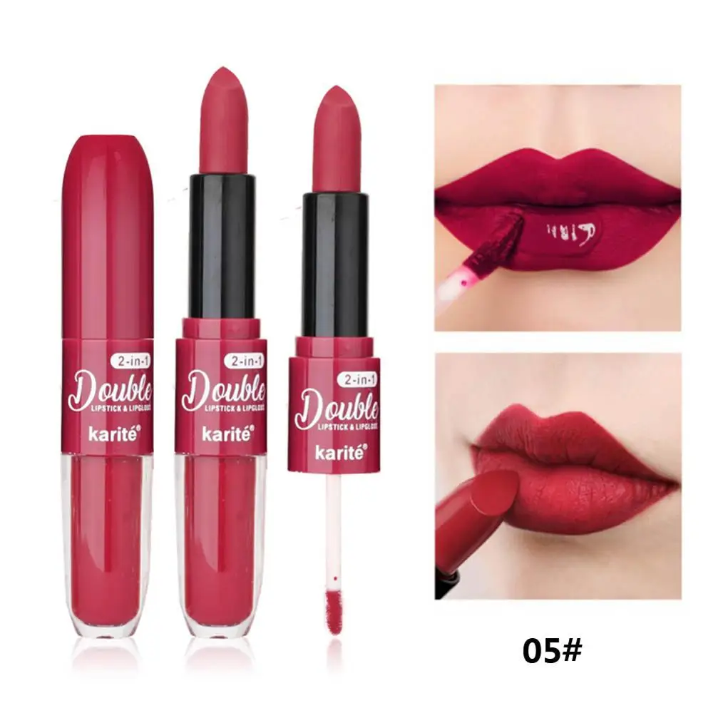 Double-end Lip Gloss Plus Lipstick Pigment Matte Lip Glaze Maquillaje Velvet Lipstick Makeup Beauty - Цвет: 05