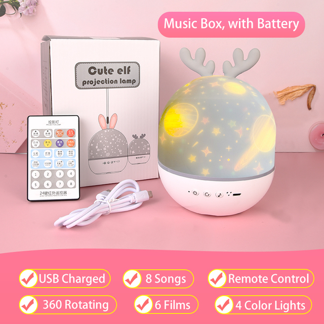 Star Night Light Rotating Starry Sky Projector Colorful Music Bedside Lamp Rechargeable Bedroom Night Lamp Kid Baby Gift