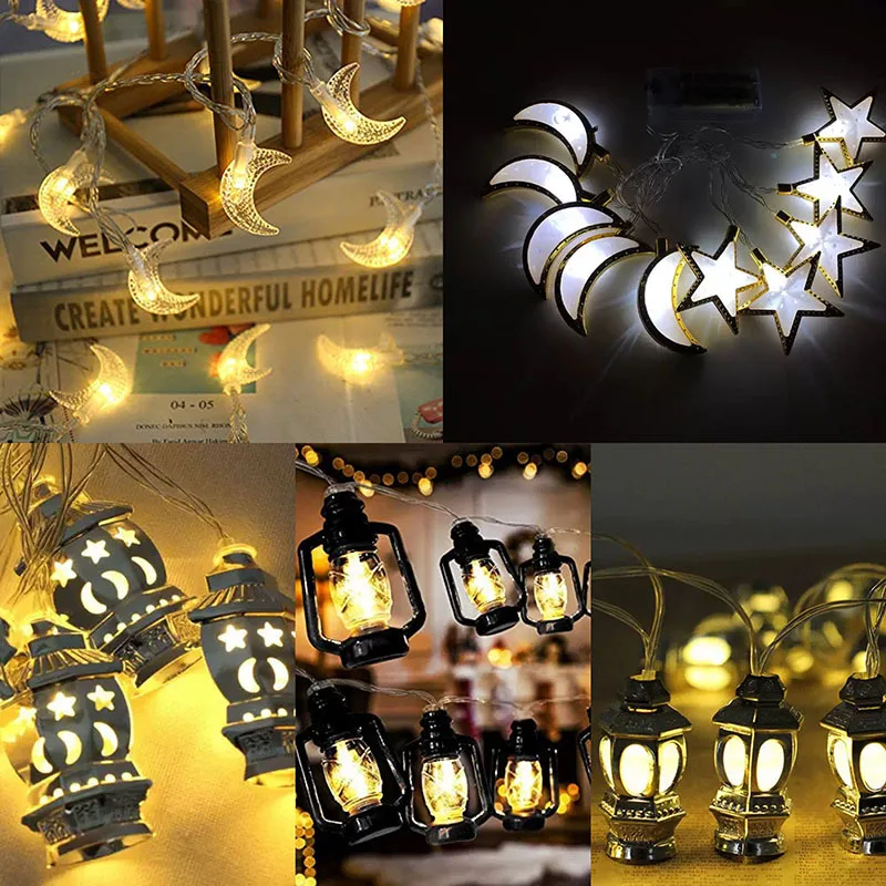 Tanie 10Led Eid Mubarak dekoracja na Ramadan księżyc gwiazda zamek Led